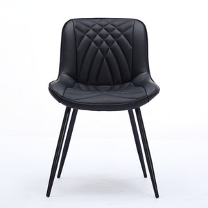 English Elm Dining Chairs Mid Century Modern Set of 2 with Curved Back Support, Perforated PU Upholstery, Cushioned Comfort and Floor-Protecting Adjustable Leg Caps Black W1143P254981