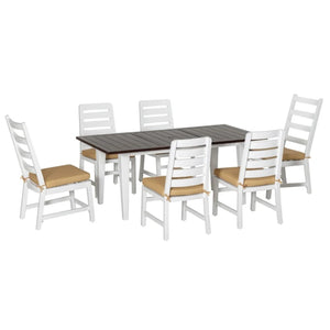 English Elm Outdoor Six Person Dining Set with Wood Grain Table and Aluminum Patio Chairs T3971S00184