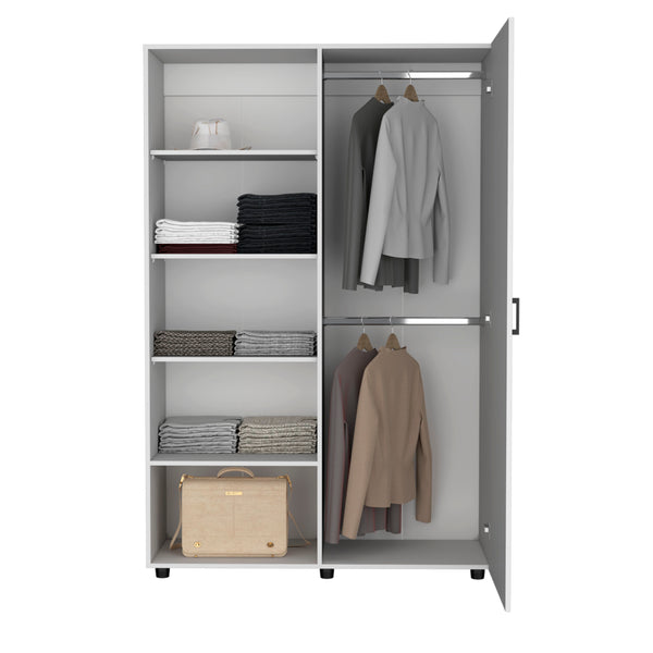 English Elm Eco 72" High 6-Tier Shelf Cabinet Armoire with Two Hanging Rods, Five Shelves, Mobile Storage Unit White 79.37 L x 22.83 W x 4.33 H B070S00349