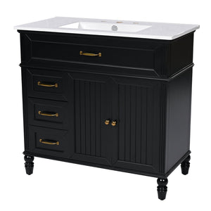 English Elm 36" Modern Bathroom Vanity with Ceramic Sink, Solid Wood + MDF Frame, Sleek Freestanding Design Black N725P195410B