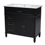 English Elm 36" Bathroom Vanity With Sink, Black Bathroom Cabinet With Drawers, Solid Frame and Mdf Board, One Package