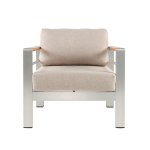 Christopher Knight Home® - Noble House - Cora Outdoor Aluminum Club Chair, Silver Finished Frame With Beige Cushion, 1Pc