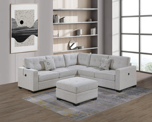 English Elm Casual Tufted Sectional Sofa Set with USB One-Arm Loveseat, Nailhead Trim, Pillows & Ottoman - Sleek Comfort and Versatile Configuration Beige,Neutral 59 L x 40 W x 27 H B011S01784