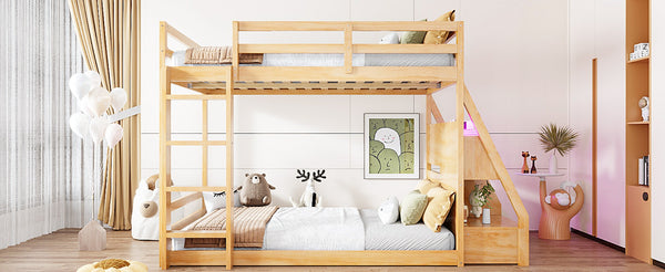 English Elm Full Bunk Bed with App Led Lighting Usb Charging Storage Drawers Kids Bedroom Natural N820S00080N