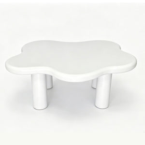 English Elm 40-inch Cloud Shaped Coffee Table Sculptural Mdf Top with Tapered Legs for Living Rooms White W3935S00003