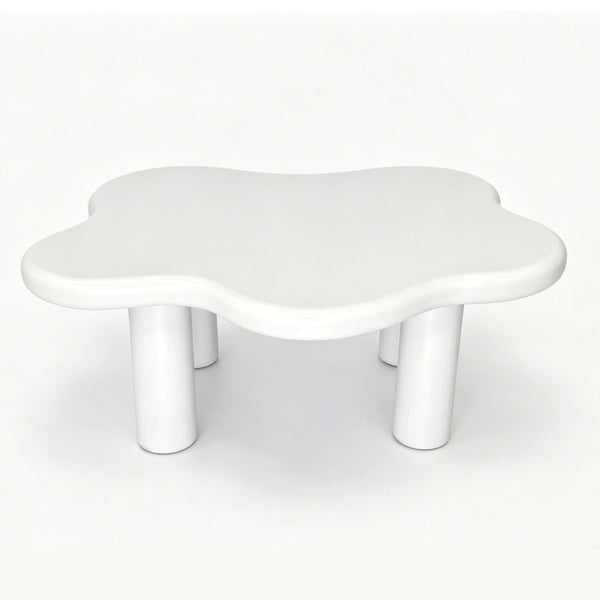 English Elm 40-inch Cloud Shaped Coffee Table Sculptural Mdf Top with Tapered Legs for Living Rooms White W3935S00003