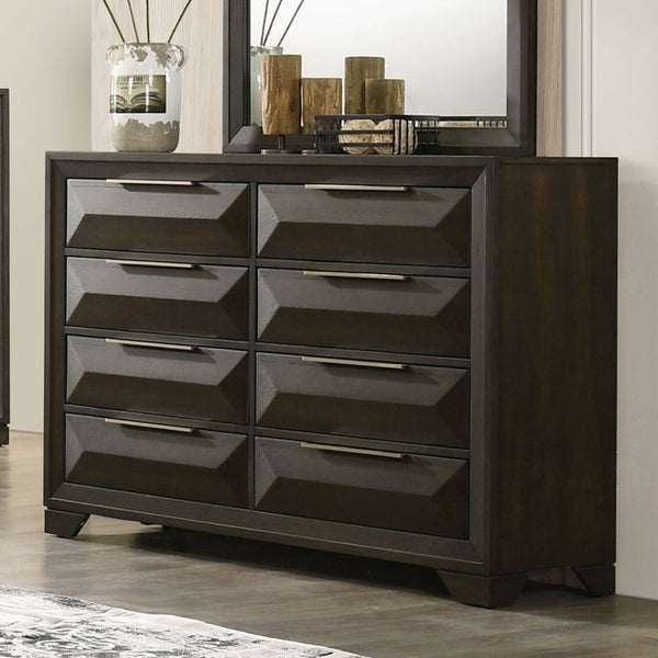 English Elm Transitional 8-drawer Espresso Dresser with Beveled Mirror and Dovetail Joinery B2741S00901
