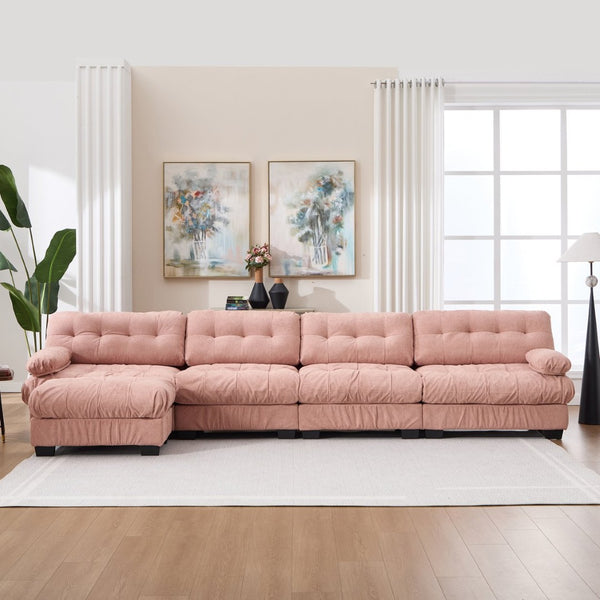 English Elm Modular Cloud Sofa Deep Seat Flannelette Sectional with Round Armrests for Living Room Pink W2120S00048