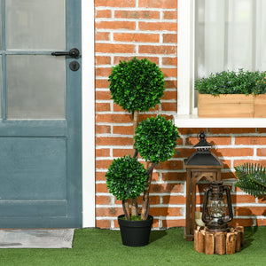 English Elm HOMCOM Realistic 3-Ball Boxwood Topiary 35.5" with Pot – UV-Safe Faux Plant for Indoor Outdoor Decor W2225P200815