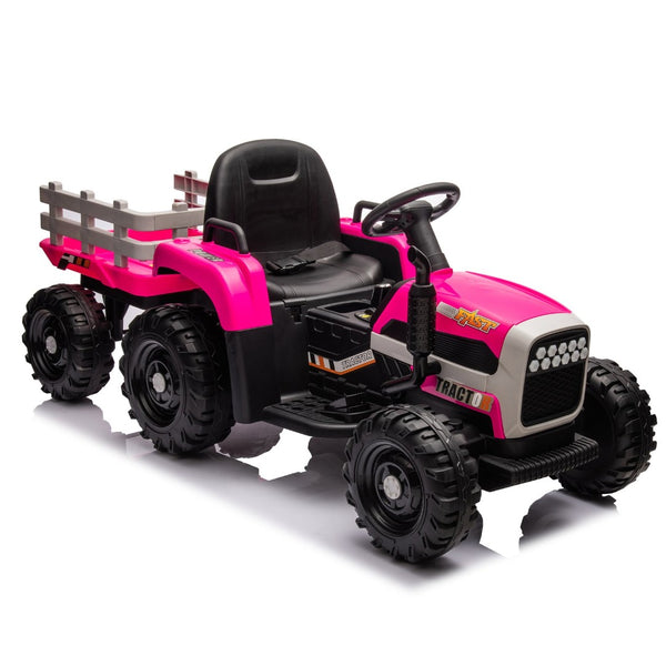 English Elm Ride on Electric Tractor Toy with Trailer 24v 400w Dual Motors Remote Control Led Red W1578P193902