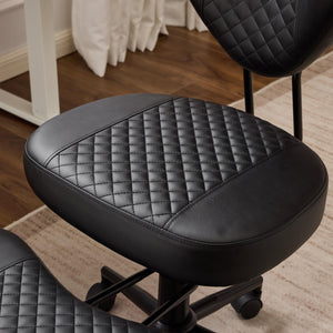 English Elm Meditation ergonomic cross-legged chair with lumbar support, adjustable cushion, casters, plush comfort Black W3248P354248