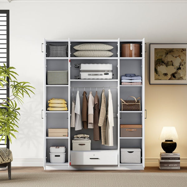 English Elm 4-door Wardrobe with Top Cabinet Locking Drawer Tall Bedroom Closet in White LP006006AAK
