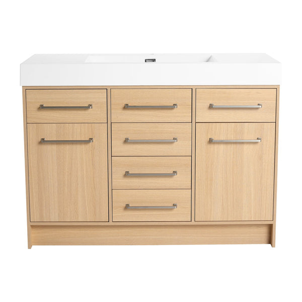 English Elm 48" Freestanding Bathroom Vanity with Resin Sink, Original Oak Finish, 2 Doors & 6 Drawers, Plywood W1972P315227