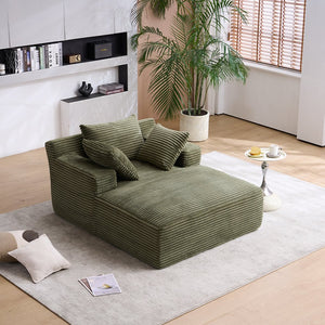 English Elm Oversized Corduroy Chaise Longue Sofa Bed — Modern Deep-Seat Sleeper with Armrests & Pillows for Compact Spaces Green W1752P264713
