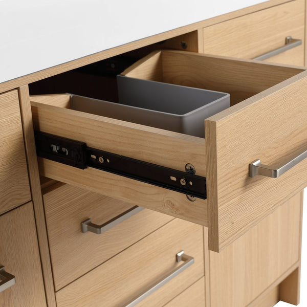 English Elm 48" Freestanding Bathroom Vanity with Resin Sink, Original Oak Finish, 2 Doors & 6 Drawers, Plywood W1972P315227