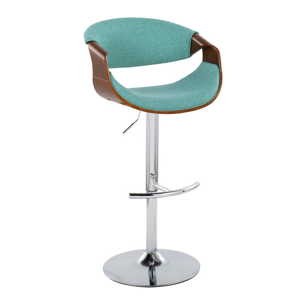 English Elm Curvo Mid-Century Modern Adjustable Barstool Set Of 2 With Chrome Base, Teal Fabric & Walnut Wood B202S00808