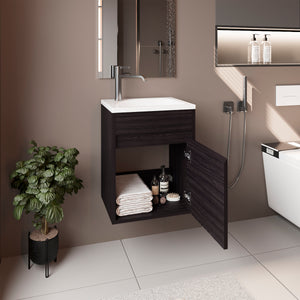 English Elm Bathroom Compact Vanity with Sink and Single Door Cabinet, Engineered Wood, Modern Minimalist Design Black 23.62 L x 20.87 W x 11.42 H B097P350312
