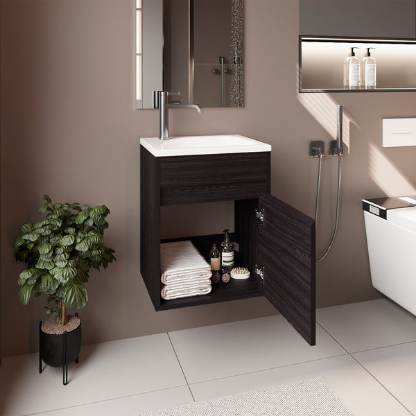 English Elm Bathroom Compact Vanity with Sink and Single Door Cabinet, Engineered Wood, Modern Minimalist Design Black 23.62 L x 20.87 W x 11.42 H B097P350312