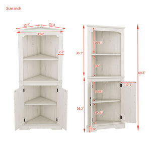 English Elm Tall Corner Cabinet Wood Grain Beige - Tall 69.3" Storage Tower with Doors, Shelves & Space-Saving Design W1580P257486