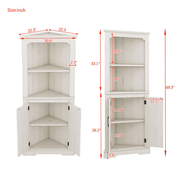English Elm Tall Corner Cabinet Wood Grain Beige - Tall 69.3" Storage Tower with Doors, Shelves & Space-Saving Design W1580P257486