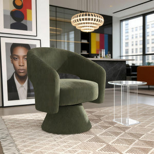 English Elm Barrel Swivel Accent Chair Corduroy Upholstered Rounded Seat for Living Room T3971P454555