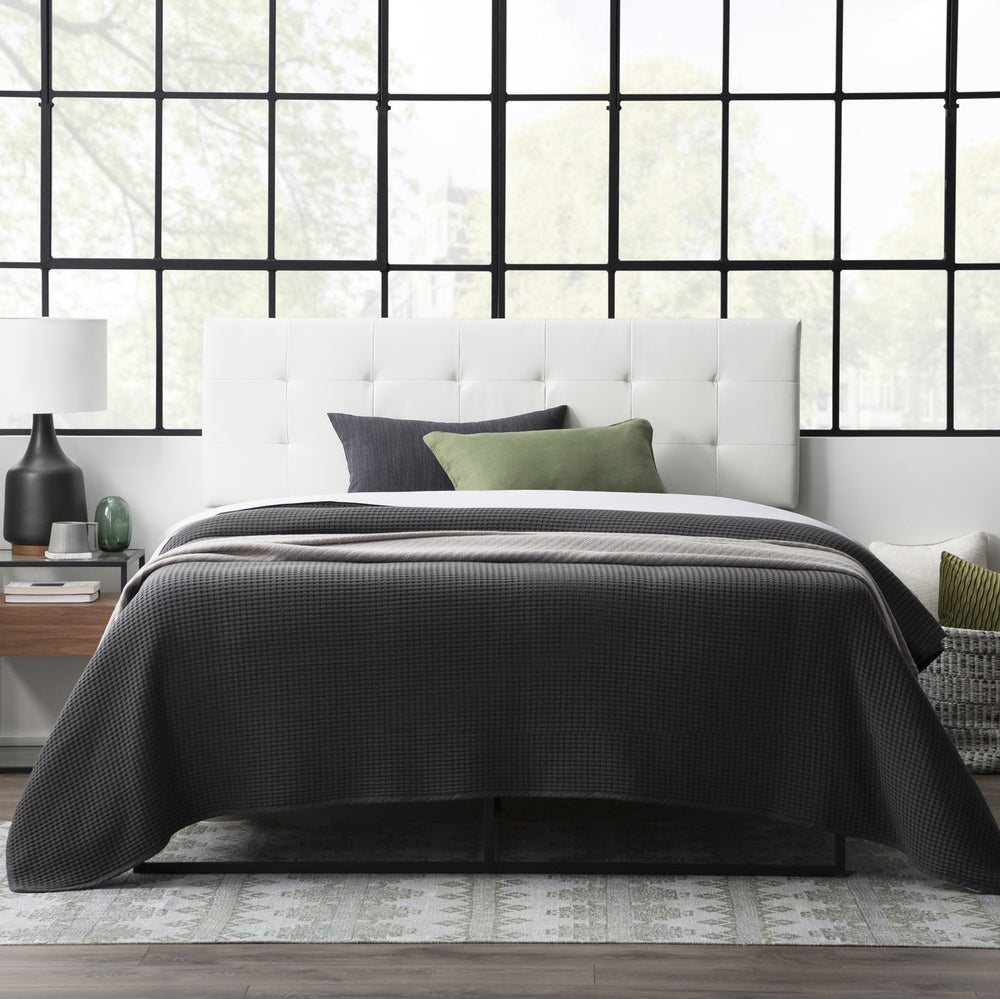 English Elm Edenbrook Sleek Square Tufted Mid-Rise Faux Leather Headboard King/Cal King Black — Modern Luxe Accent B350P394811
