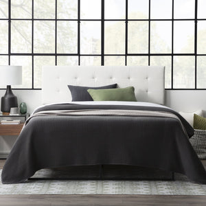 English Elm Edenbrook Sleek Square Tufted Mid-Rise Faux Leather Headboard King/Cal King Black — Modern Luxe Accent B350P394811