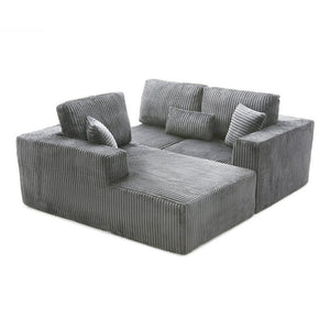 English Elm 109'' Modular Cloud Sectional with Deep Corduroy Cushions for Living Room Lounging W1117S00309
