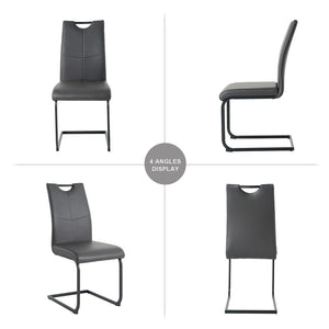 English Elm Modern White Pu Leather Dining Chairs with Black Metal Legs Ergonomic Set of 2 Charcoal+Grey W210P199100