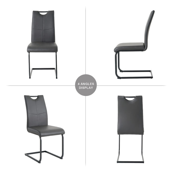 English Elm Modern White Pu Leather Dining Chairs with Black Metal Legs Ergonomic Set of 2 Charcoal+Grey W210P199100