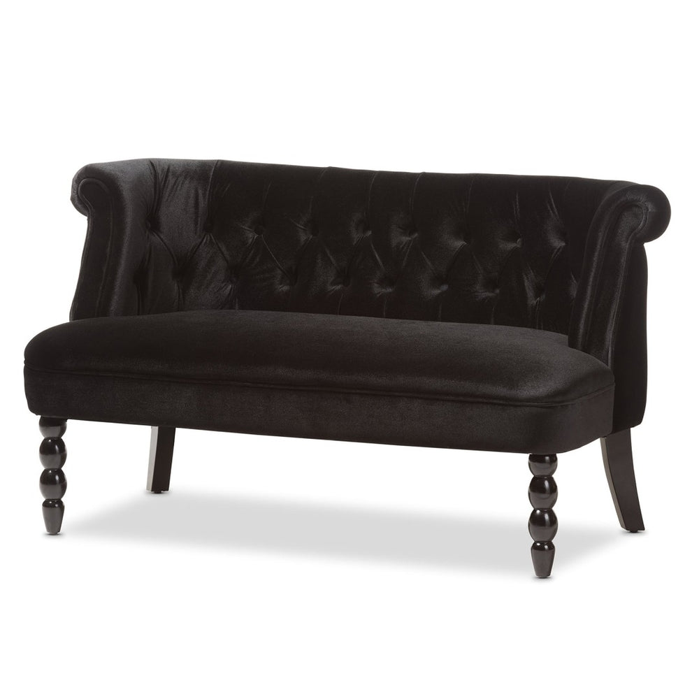 Baxton Studio Baxton Studio Luxurious Black Velvet Victorian 2-Seater Loveseat with Button-Tufted Elegance WS-GK756-Black-LS