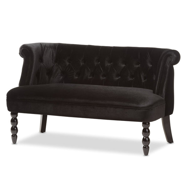 Baxton Studio Baxton Studio Luxurious Black Velvet Victorian 2-Seater Loveseat with Button-Tufted Elegance WS-GK756-Black-LS