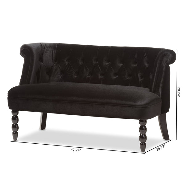Baxton Studio Baxton Studio Luxurious Black Velvet Victorian 2-Seater Loveseat with Button-Tufted Elegance WS-GK756-Black-LS