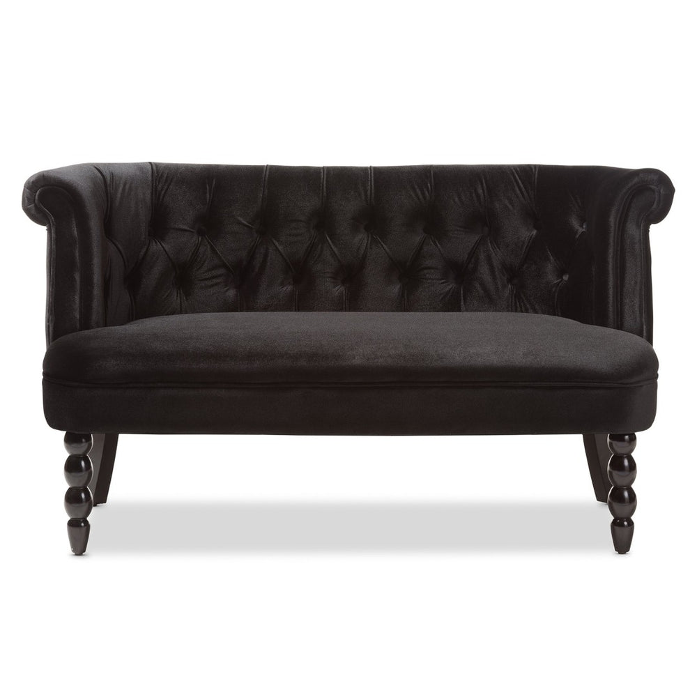 Baxton Studio Baxton Studio Luxurious Black Velvet Victorian 2-Seater Loveseat with Button-Tufted Elegance WS-GK756-Black-LS