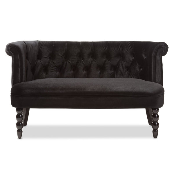 Baxton Studio Baxton Studio Luxurious Black Velvet Victorian 2-Seater Loveseat with Button-Tufted Elegance WS-GK756-Black-LS