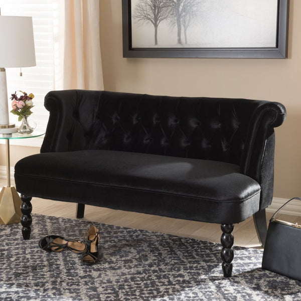 Baxton Studio Baxton Studio Luxurious Black Velvet Victorian 2-Seater Loveseat with Button-Tufted Elegance WS-GK756-Black-LS