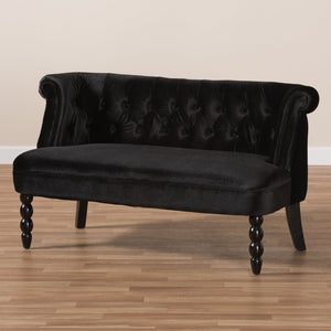 Baxton Studio Baxton Studio Luxurious Black Velvet Victorian 2-Seater Loveseat with Button-Tufted Elegance WS-GK756-Black-LS