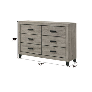 English Elm Mari Modern Wood Dresser with 6 Dovetail Drawers, Smooth Metal Glides, 3/4 Extension, Safety Stop Light Gray 60.3 L x 19.3 W x 38.8 H B2726P292251