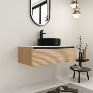 English Elm 36'' Floating Wall Mounted Vanity with Art Ceramic Vessel Sink and Soft Close Drawer W999S00363