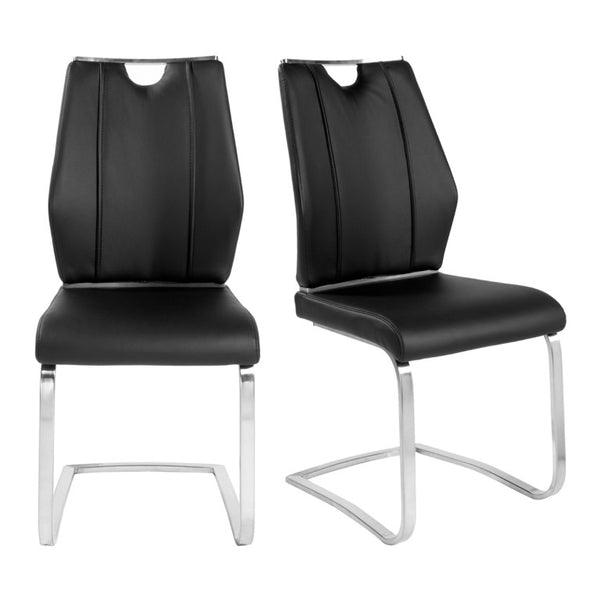 EuroStyle Lexington Leatherette Dining Side Chairs with Stainless Steel Frame Set of 2 Black 81013BLK