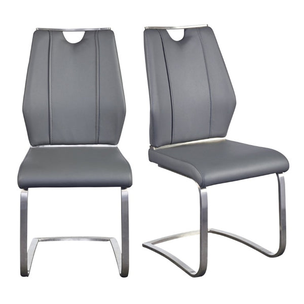 EuroStyle Lexington Leatherette Dining Side Chairs with Stainless Steel Frame Set of 2 Gray 81013GRY