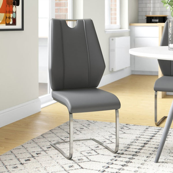 EuroStyle Lexington Leatherette Dining Side Chairs with Stainless Steel Frame Set of 2 Gray 81013GRY