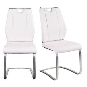 EuroStyle Lexington Leatherette Dining Side Chairs with Stainless Steel Frame Set of 2 White 81013WHT
