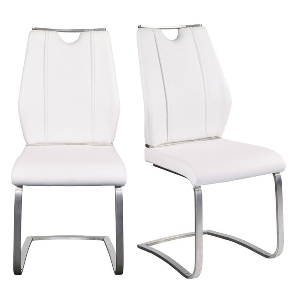 EuroStyle Lexington Leatherette Dining Side Chairs with Stainless Steel Frame Set of 2 White 81013WHT