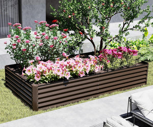 English Elm 6x3x1.5ft Galvanized Steel Raised Garden Bed Deep Root Planter for Yard Vegetables Brown W1859P430211