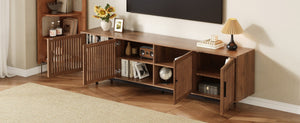 English Elm 78 Inch Walnut Media Console with Slatted Doors Solid Wood Legs and Cable Management N710P374706P