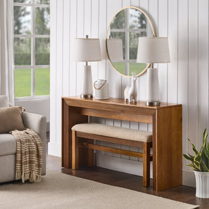 English Elm Fluted Counter Height Dining Set Narrow Bar Console with Upholstered Stool Retro Wood Brown W1202P330888