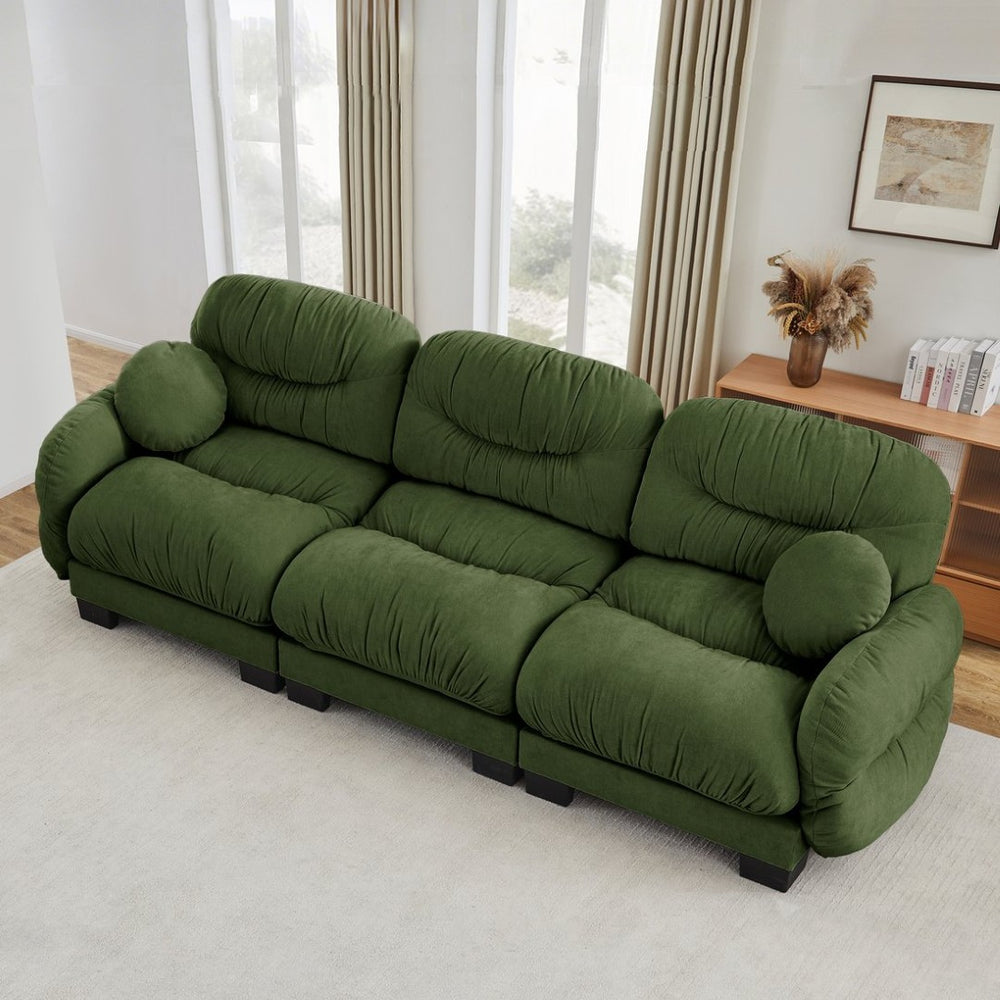 English Elm Pleated Chenille Three Seater Modular Sofa with Ergonomic Foam and Curved Armrests Green W5656S00049