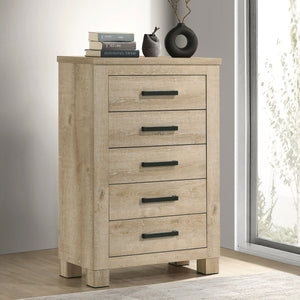 English Elm Sansome Weathered Oak 5-Drawer Chest of Drawers with Dark Bar Pulls, Spacious Top & Compact Footprint B062P378348