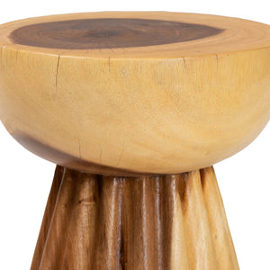 English Elm Hand-carved Solid Suar Wood Pedestal Accent Table with Scalloped Edge Boho Decor B2750P467852
